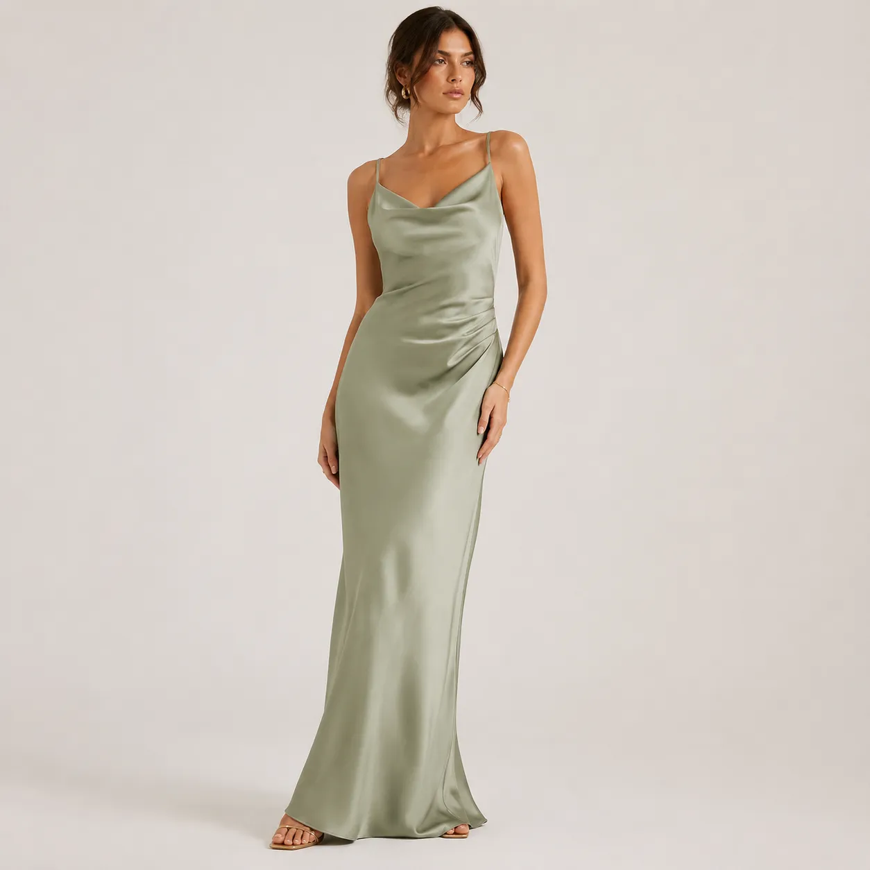Sage Satin Slip Dress